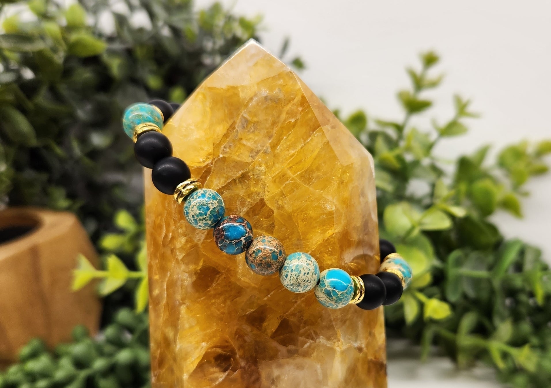 Ocean Blue Jasper & Black Matte Obsidian Beaded Bracelet for Calmness & Confidence | Stress Relief, Meditation & Spiritual Healing Jewelry
