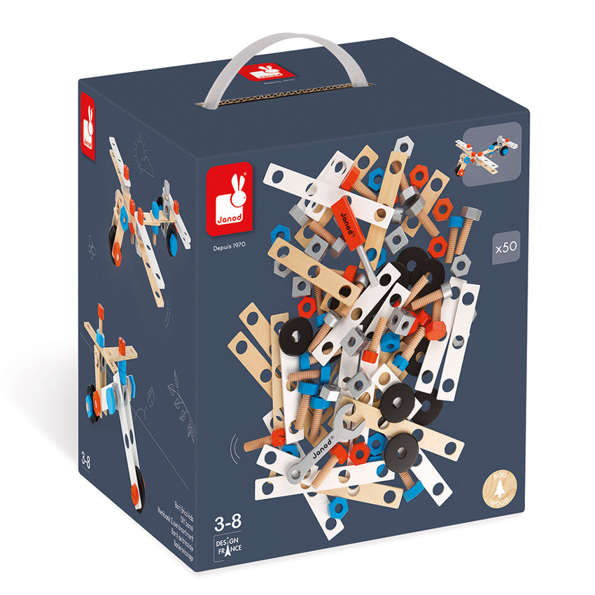 Janod BricoKids DIY Wooden Barrel Building Kit - 50 Piece Creative Construction Toy for Kids | STEM Learning, Pretend Play & Home Decor