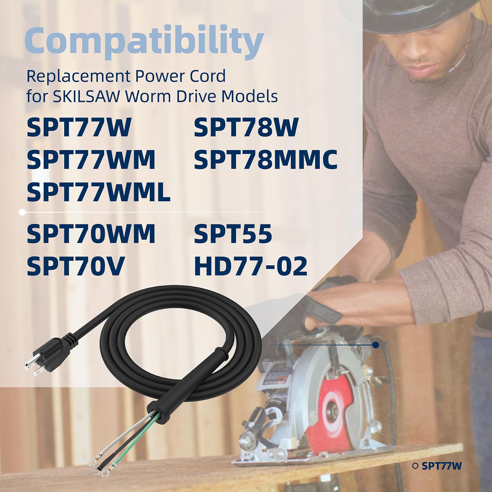 2 Pack Heavy Gauge Power Cord for SKILSAW SPT77WM SPT78W - Replacement Parts for Worm Drive & Circular Saws