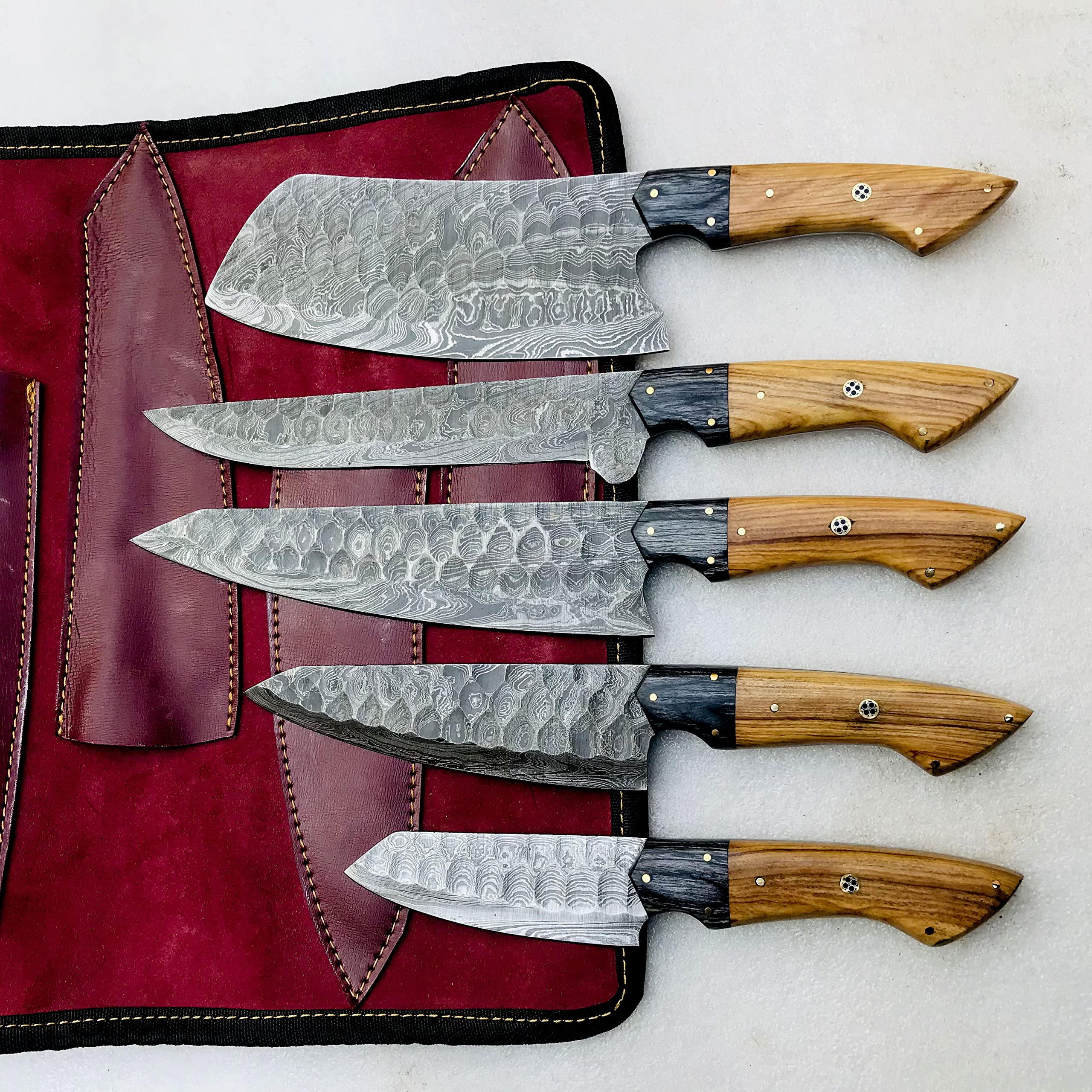 Premium 5-Piece Handmade Damascus Steel Chef Knife Set with Sheath - High-Quality Kitchen Cutlery for Professional Chefs & Home Cooking - Perfect Gift for Men, Women, Mother's Day & Housewarming - Ideal for Slicing, Dicing & Food Prep