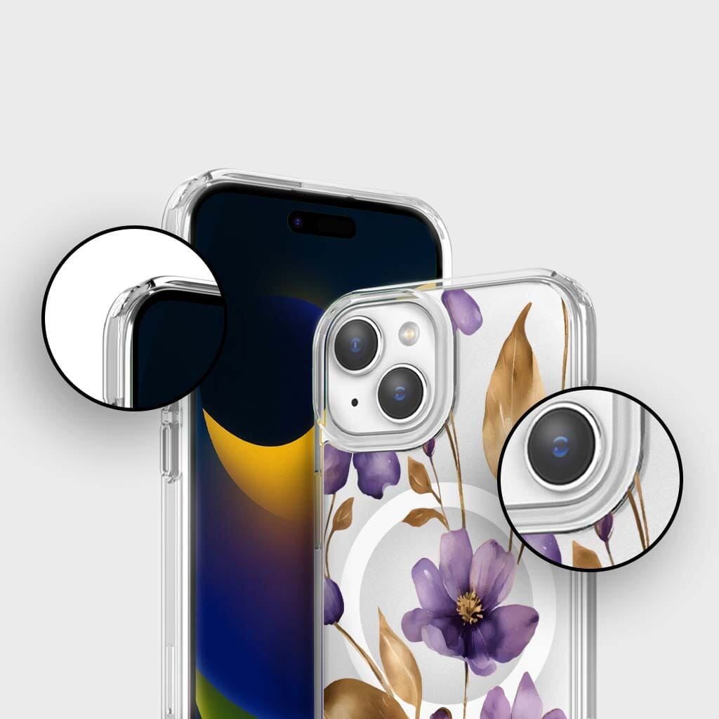 iPhone 16e Purple Wildflower Clear MagSafe Case - Slim Protective Cover for Everyday Use & Wireless Charging