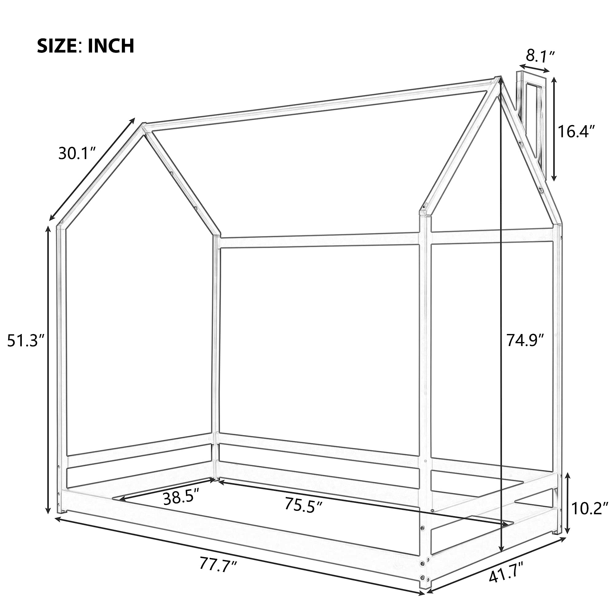 MERITLINE Twin Size House Bed Frame with Roof - Sturdy Wooden Loft Bed for Kids & Teens, Requires Box Spring - Perfect for Bedrooms, Playrooms & Dorm Decor