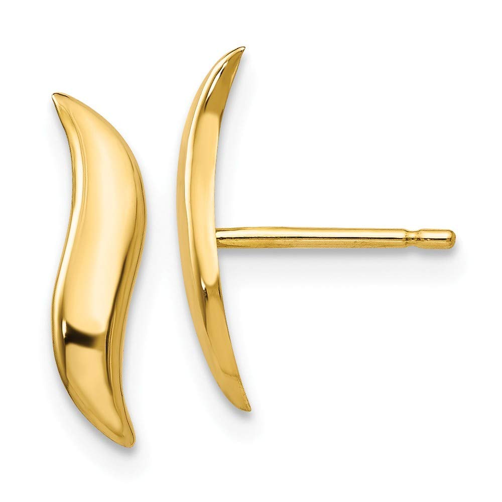 14K Yellow Gold Polished Fancy Post Earrings - 13x3mm Wide Stud Earrings for Women | Elegant Jewelry Gift for Her | Perfect for Weddings, Parties & Everyday Wear