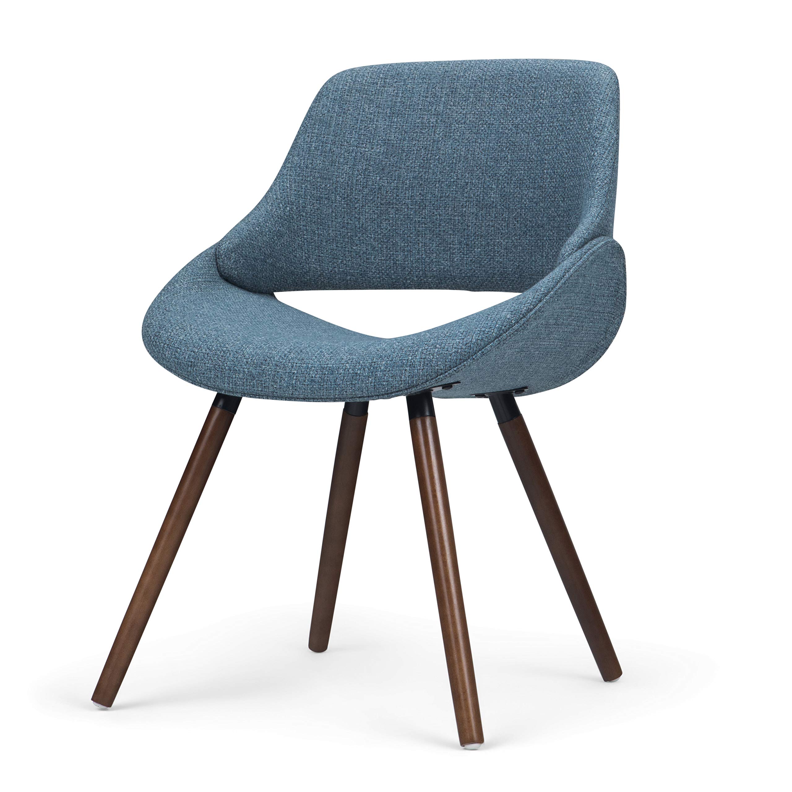 SIMPLIHOME Malden Dining Chair - Denim Blue Woven Fabric, Bentwood Design with Walnut Veneer Legs, Modern Curved Seat (22.8