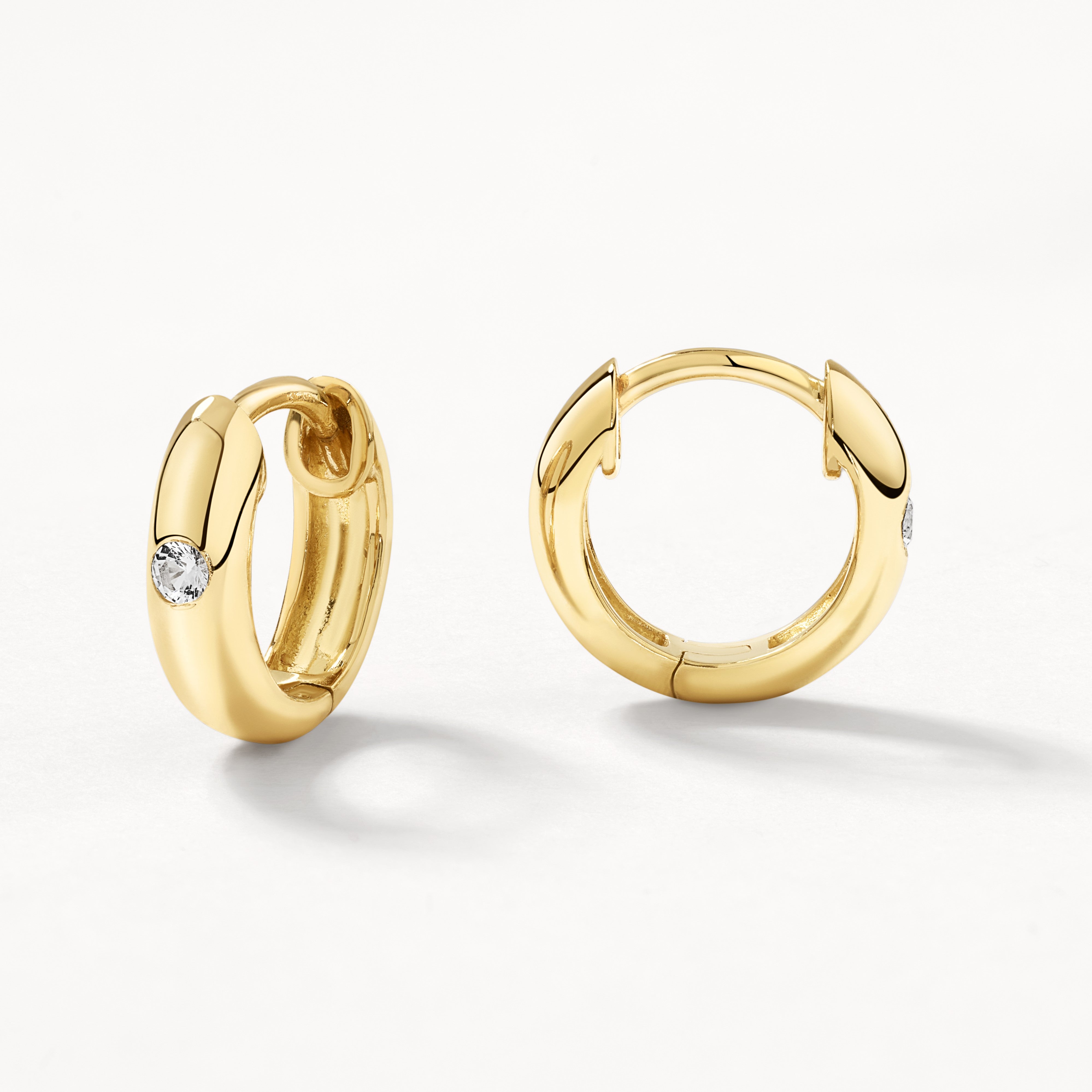 14K Gold White Topaz Round Curve Huggie Earrings for Women - Perfect for Weddings, Parties & Everyday Wear