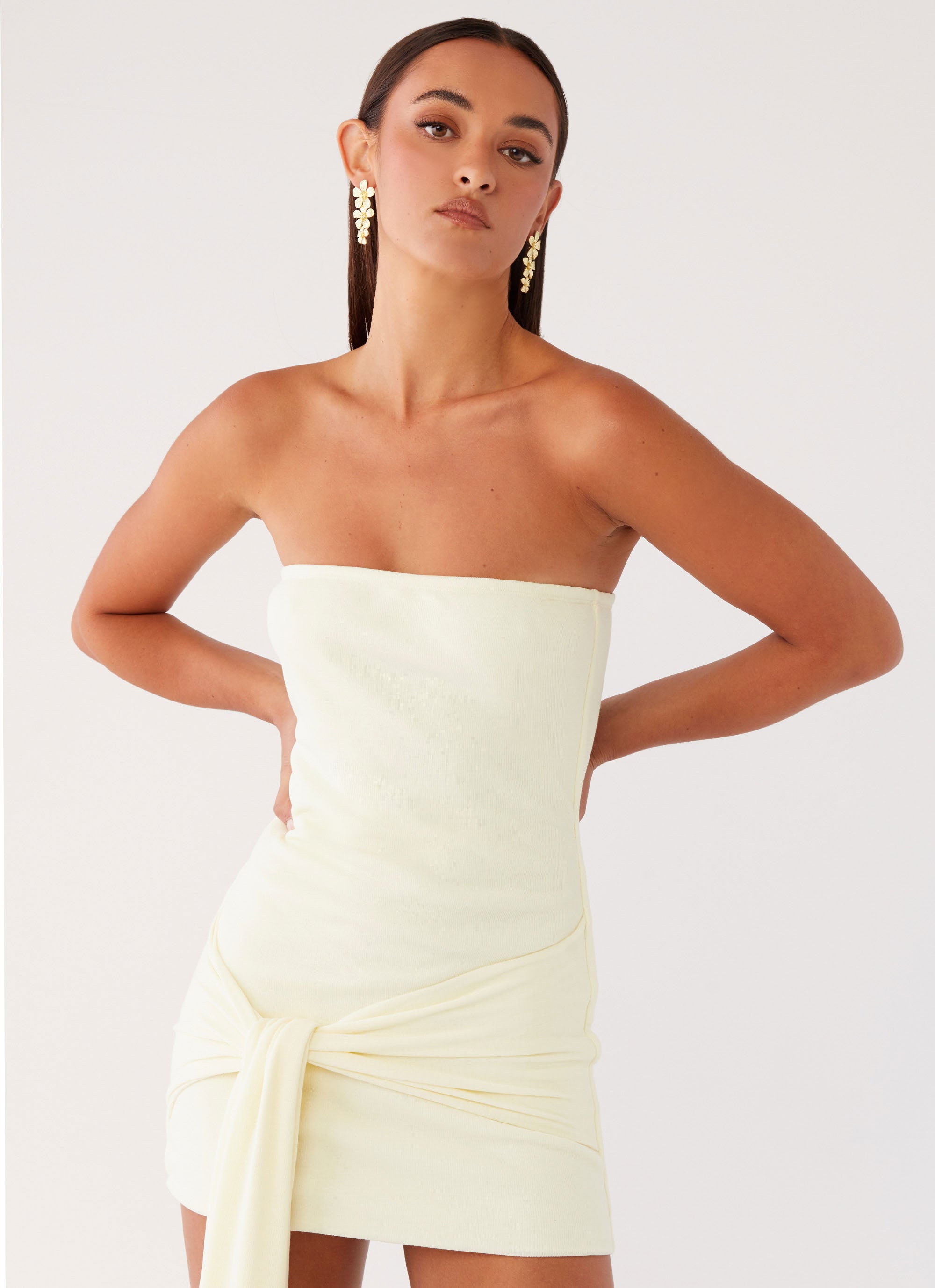 Eternal Gaze Strapless Wrap Mini Dress - Ivory | Sexy Bodycon Cocktail Party Dress for Women | Perfect for Date Night, Club, Wedding Guest & Special Occasions