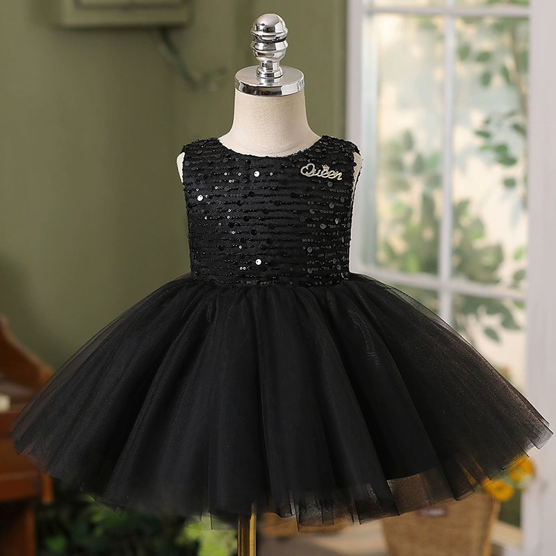 Elegant Black Sleeveless Puff Princess Dress for Baby Girls - Toddler Formal Party Dress for Birthday, Wedding & Special Occasions