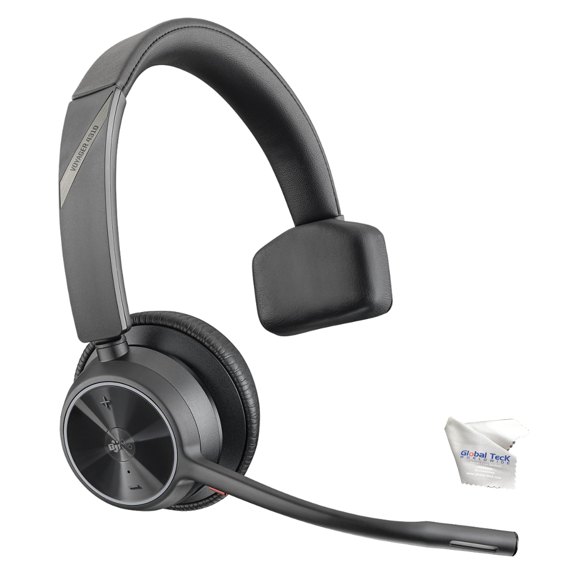 Poly Voyager 4310 UC Wireless Bluetooth Mono Headset (USB-A) - Compatible with Zoom, Teams, RingCentral for PC, Mac, Desk Phones & Mobile Devices - Includes Microfiber Cleaning Cloth | Perfect for Remote Work, Video Conferencing & Call Center Use