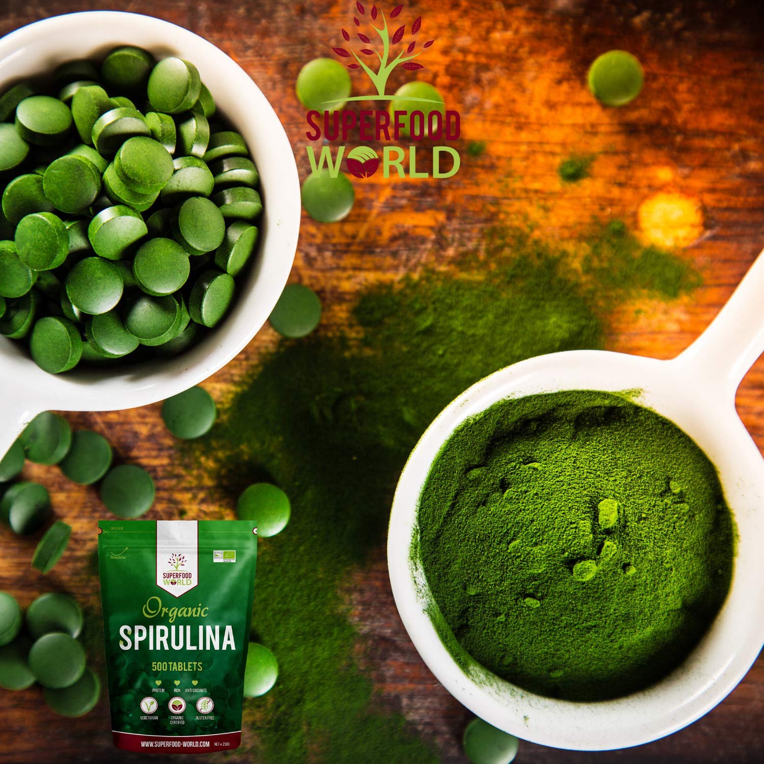 Organic Spirulina Tablets 500mg (500 Count) - Premium Superfood Supplement for Vegan Protein, Iron & Vitamins | UK Certified Organic | Supports Sports Nutrition, Detox & Energy Boost | Perfect for Smoothies, Post-Workout & Daily Wellness
