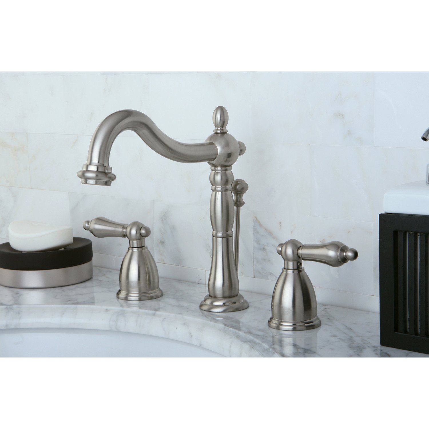 Kingston Brass KB1978AL Heritage 8-Inch Widespread Bathroom Faucet with Metal Lever Handle - Brushed Nickel Finish - Adjustable Center for Vanity Sink - Perfect for Modern and Traditional Home Bathrooms