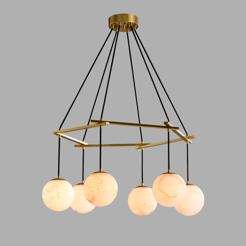 Modern Round Ball Chandelier - Alabaster Glass Ceiling Light Fixture for Dining Room, Living Room & Bedroom Lighting Decor