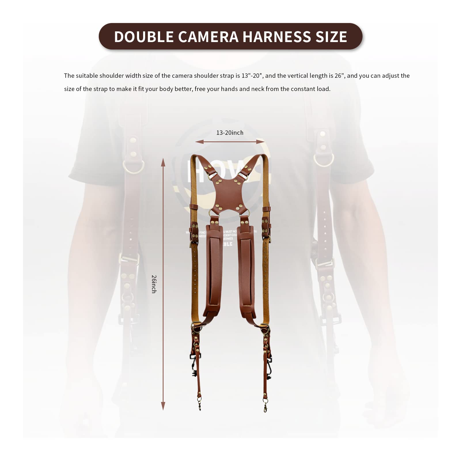 Double Camera Strap - Adjustable Leather Shoulder Harness for Two DSLR Cameras | Perfect for Wedding Photographers & Travel Vlogging