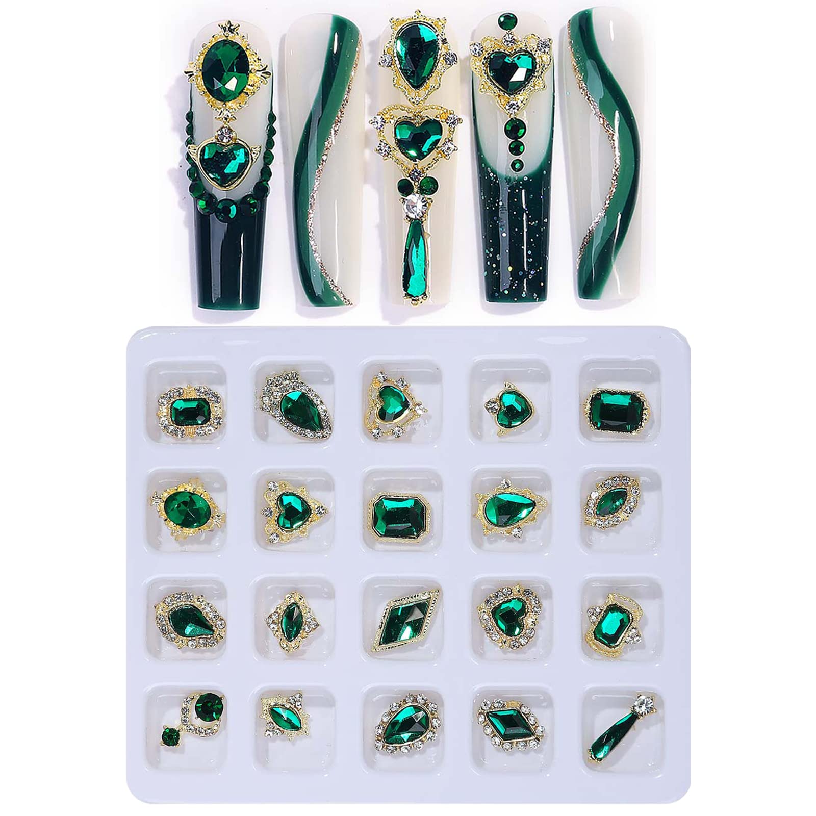 40PCS Emerald Green Luxury Nail Art Rhinestones Kit - Acrylic Nail Charms, Alloy Nail Decorations & Jewels for Manicure, DIY Nail Art Supplies | Perfect for Salon, Home Nail Art & Gift Giving