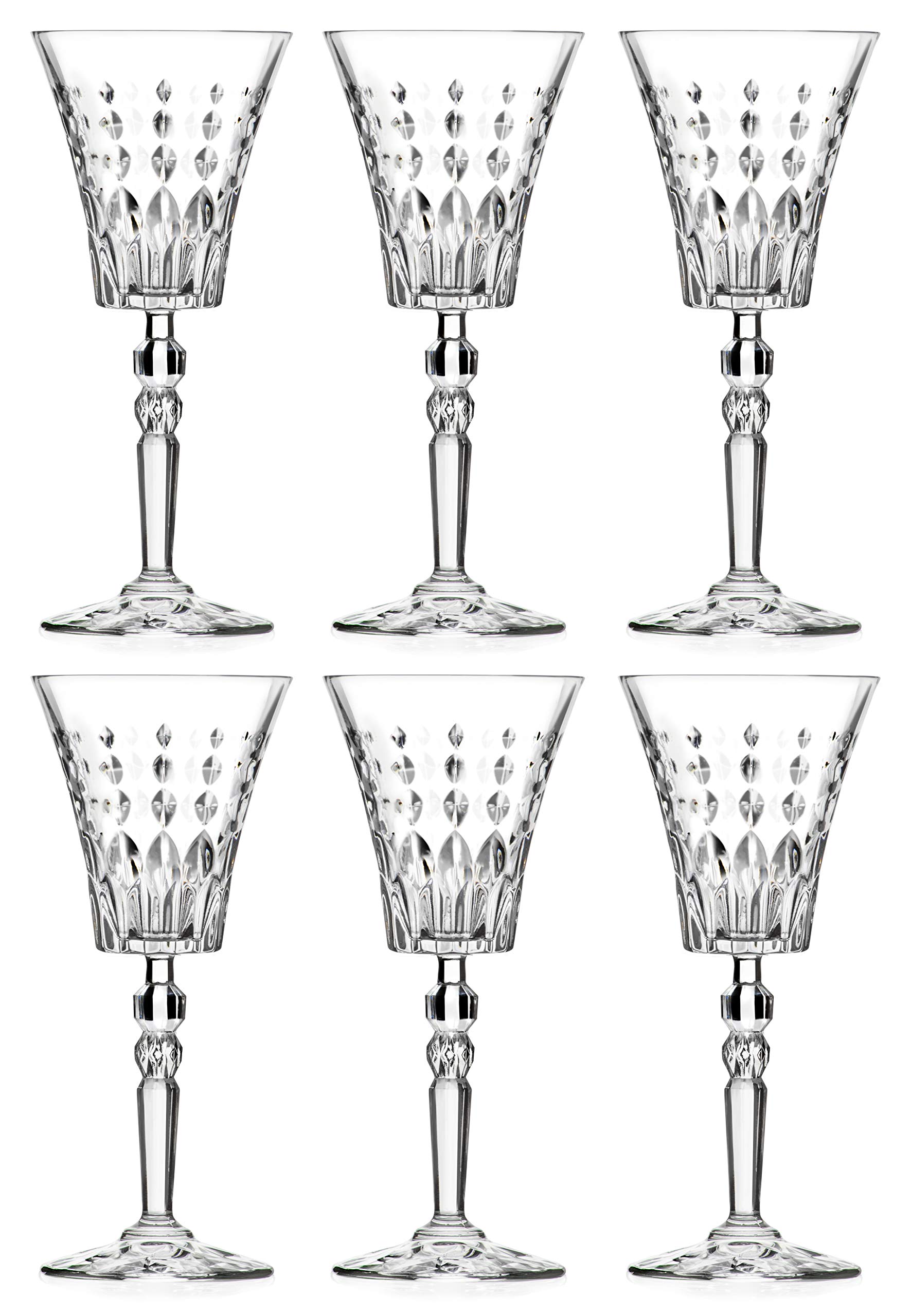 Premium Barksi Goblet Set of 6 - Elegant Red Wine & Water Glasses with Stem - 8.75 oz Crystal-Like Glassware - European Craftsmanship - Perfect for Dinner Parties, Weddings & Home Entertaining