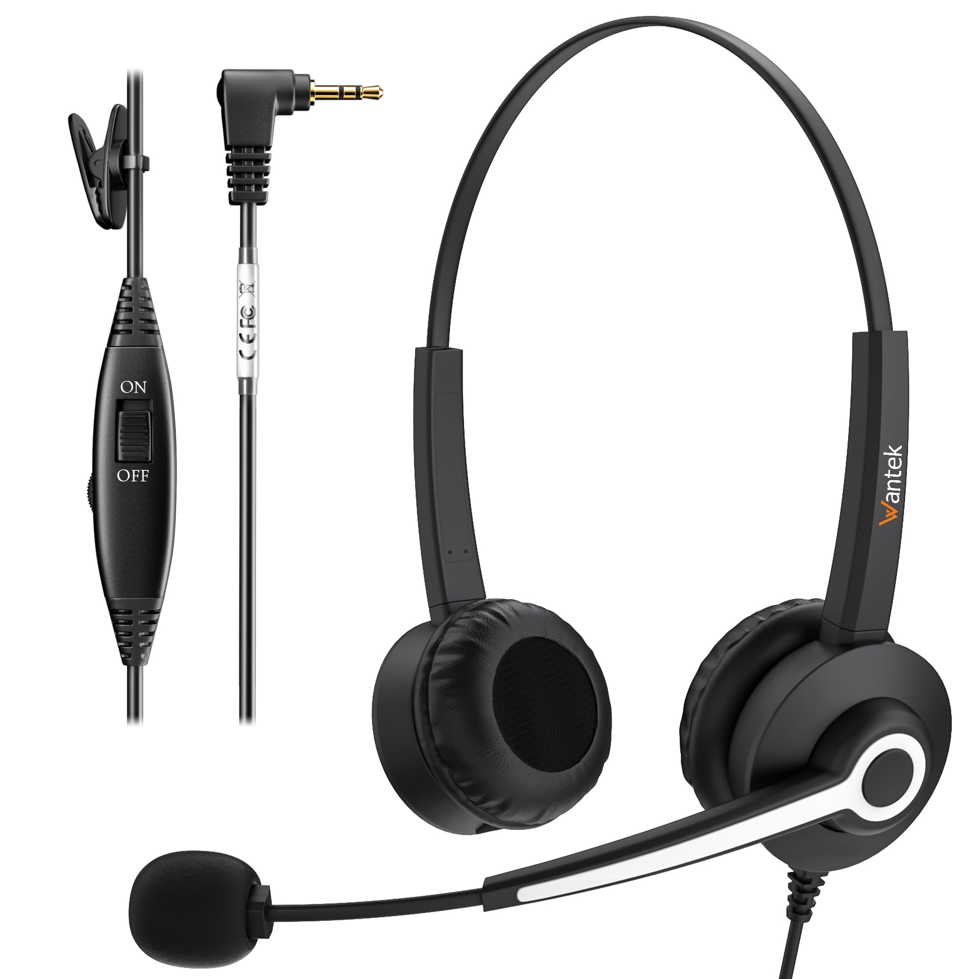 Wantek Noise Cancelling Phone Headset with Microphone - 2.5mm Jack Compatible with Panasonic, AT&T ML17929, Vtech, RCA, Cisco, Uniden, Polycom & Grandstream Cordless Phones - Perfect for Home Office, Call Centers & Customer Service