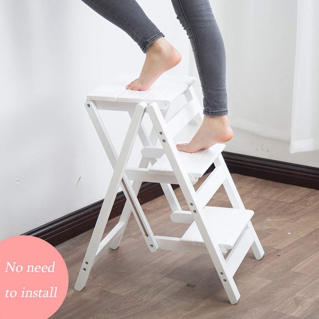 Wooden Step Stool for Indoor Use - Foldable Ladder Stool with Wide Pedal for Kitchen, Bathroom, and Home - Perfect for Reaching High Shelves and Storage Spaces
