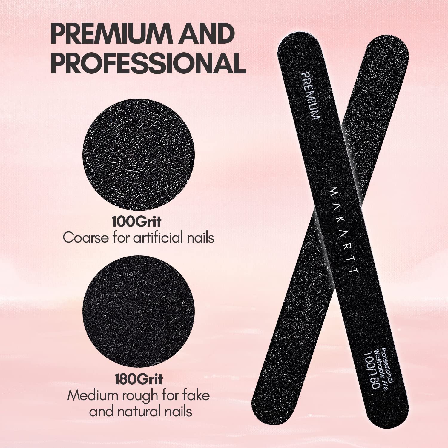 Makartt Professional 100/180 Grit Nail Files - 10 Pack Black Emery Boards for Natural & Acrylic Nails - Washable Double-Sided Manicure Tools for DIY Salon & Home Use - Perfect for Nail Shaping, Buffing and Smoothing