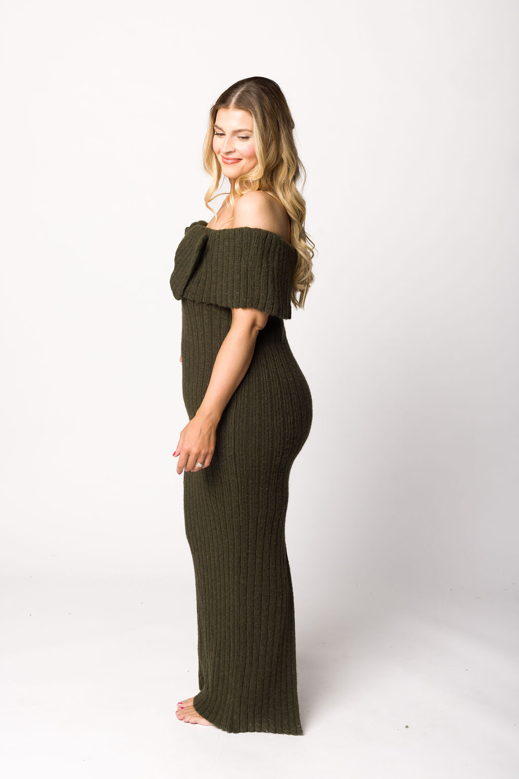 Aston Bow Front Maxi Sweater Dress in Dark Green - Bump Friendly Maternity Dress for Pregnancy, Nursing & Postpartum | Cozy Winter Outfit for Women