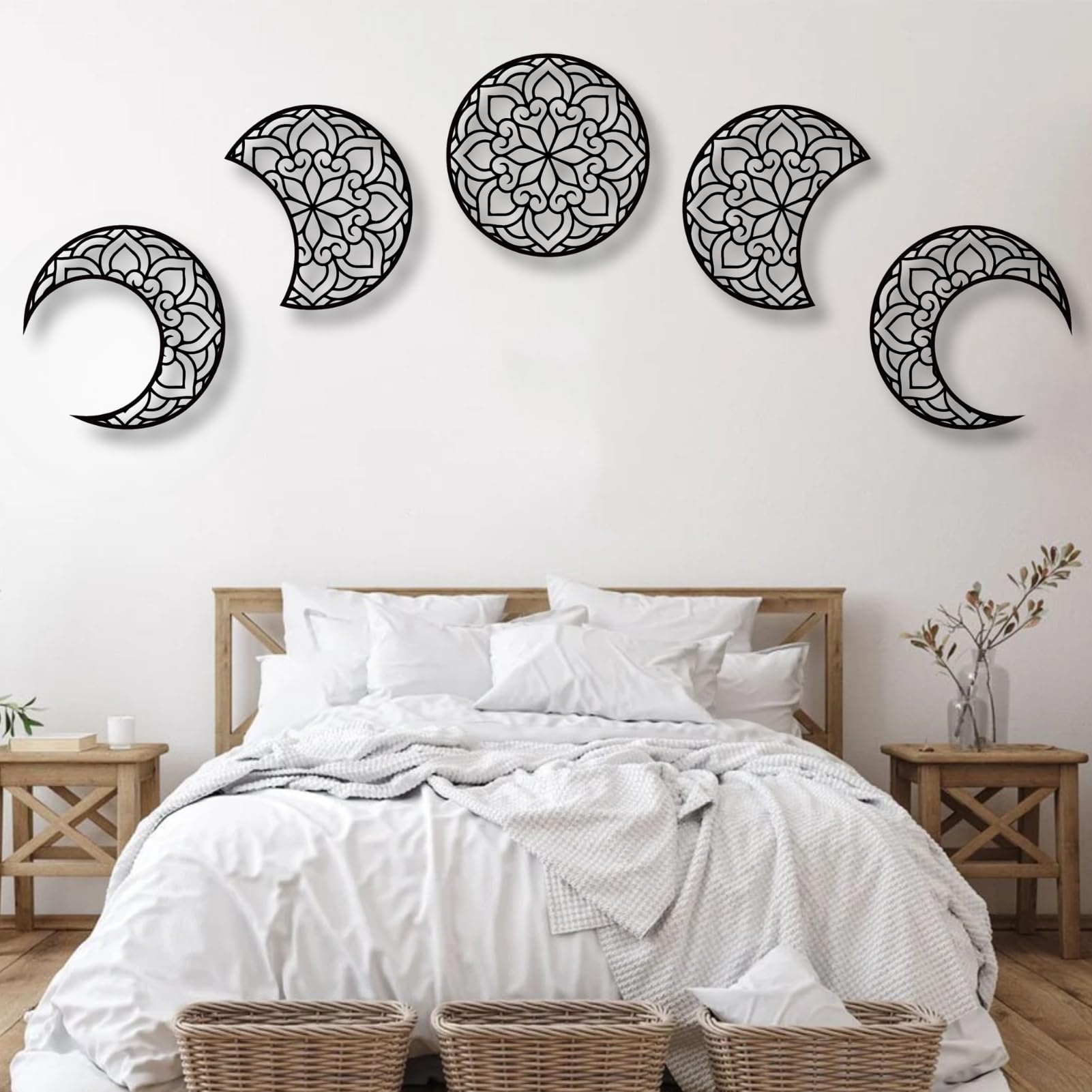 Mimiso Moon Phase Wall Art Decor - Boho Mandala Moon Decor for Bedroom & Living Room - 11.81