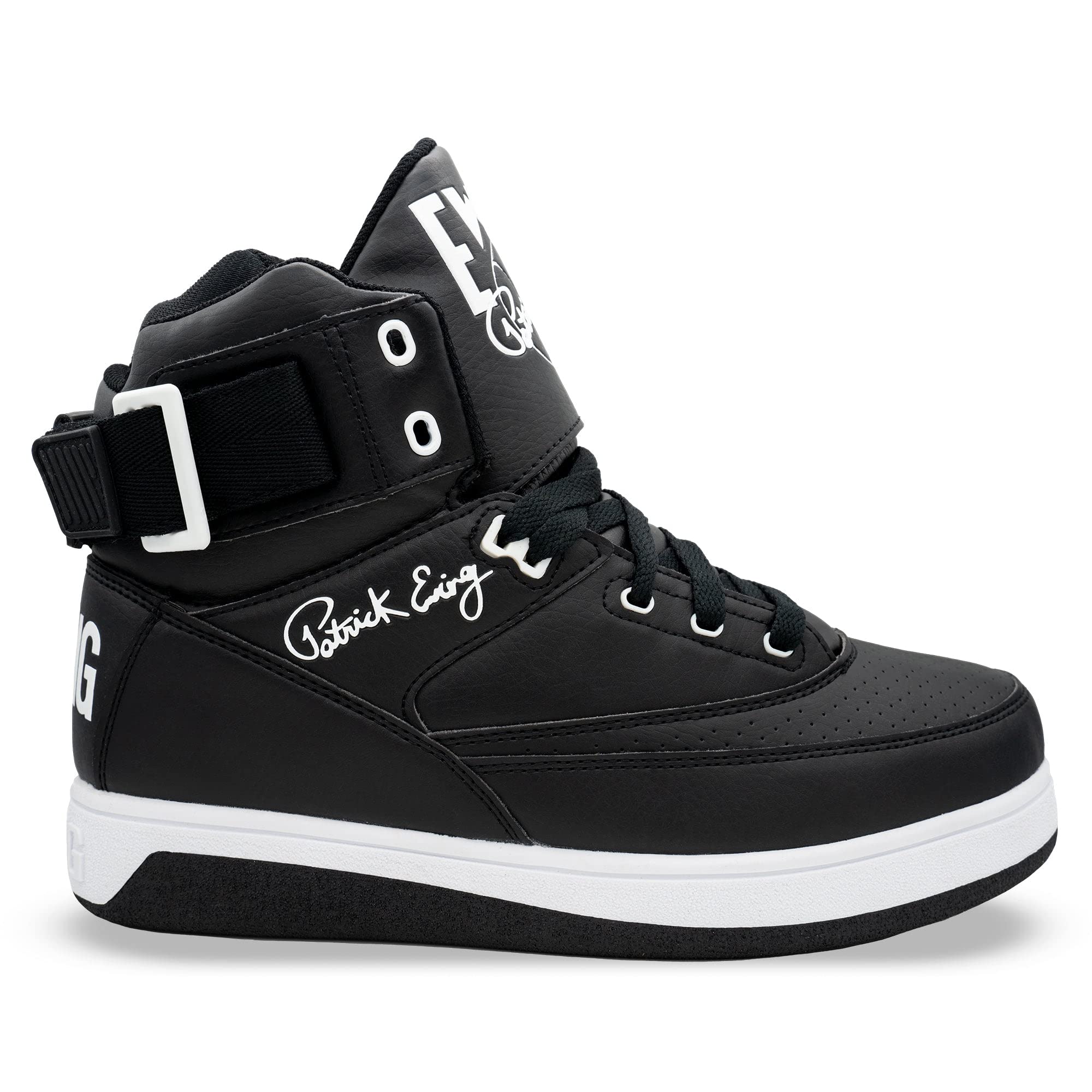 **PATRICK EWING Athletics 33 HI x Orion Hybrid Sneakers for Men - High Top Leather Basketball Shoes, Black/White, Size 10 - Comfortable & Durable for Streetwear, Casual Wear & Sports**