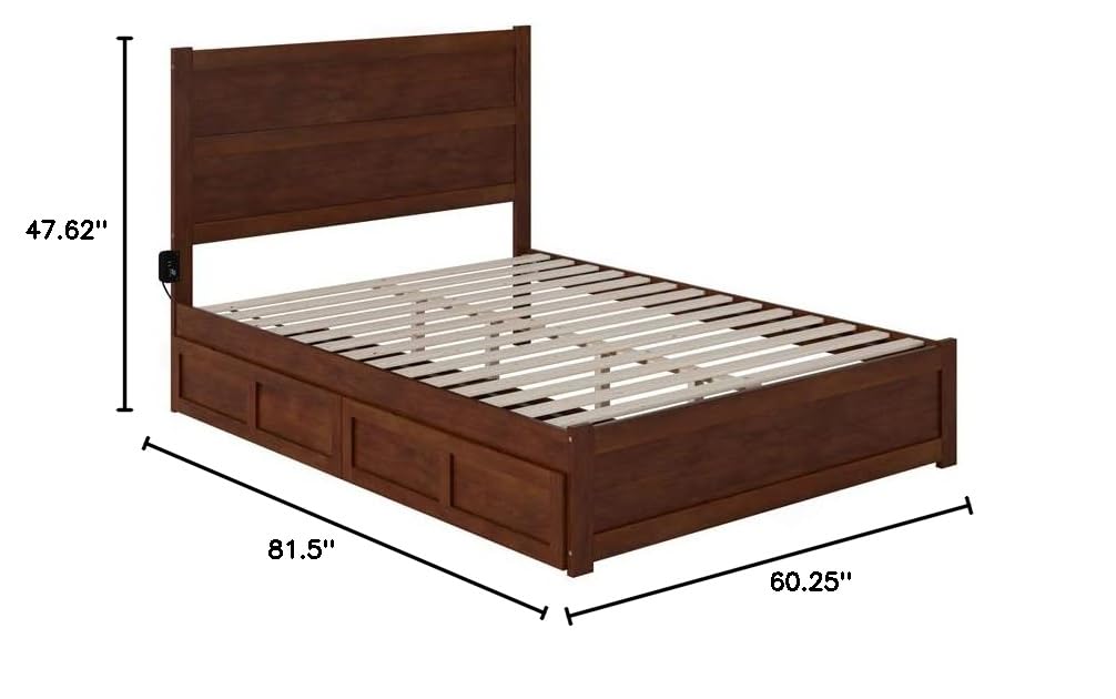 AFI NoHo Queen Size Platform Bed Frame with Footboard & 4 Storage Drawers, Solid Walnut Finish - Modern Bedroom Furniture for Small Spaces & Guest Rooms