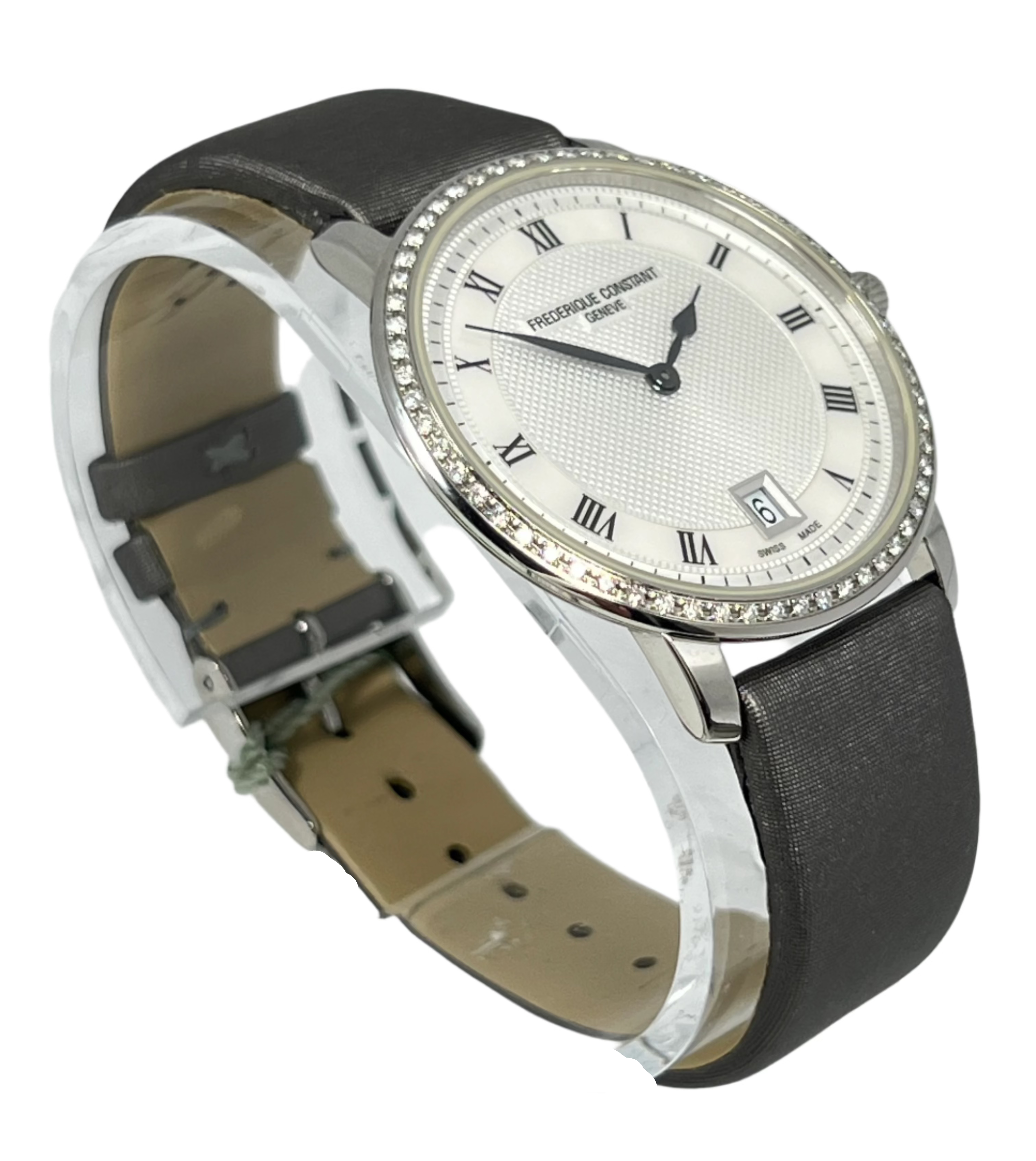 Frederique Constant Slimline Ladies Watch - Stainless Steel Case with Diamonds, Swiss Quartz Movement, Water Resistant, Elegant Dress Watch for Women | Perfect for Business, Evening Events & Special Occasions