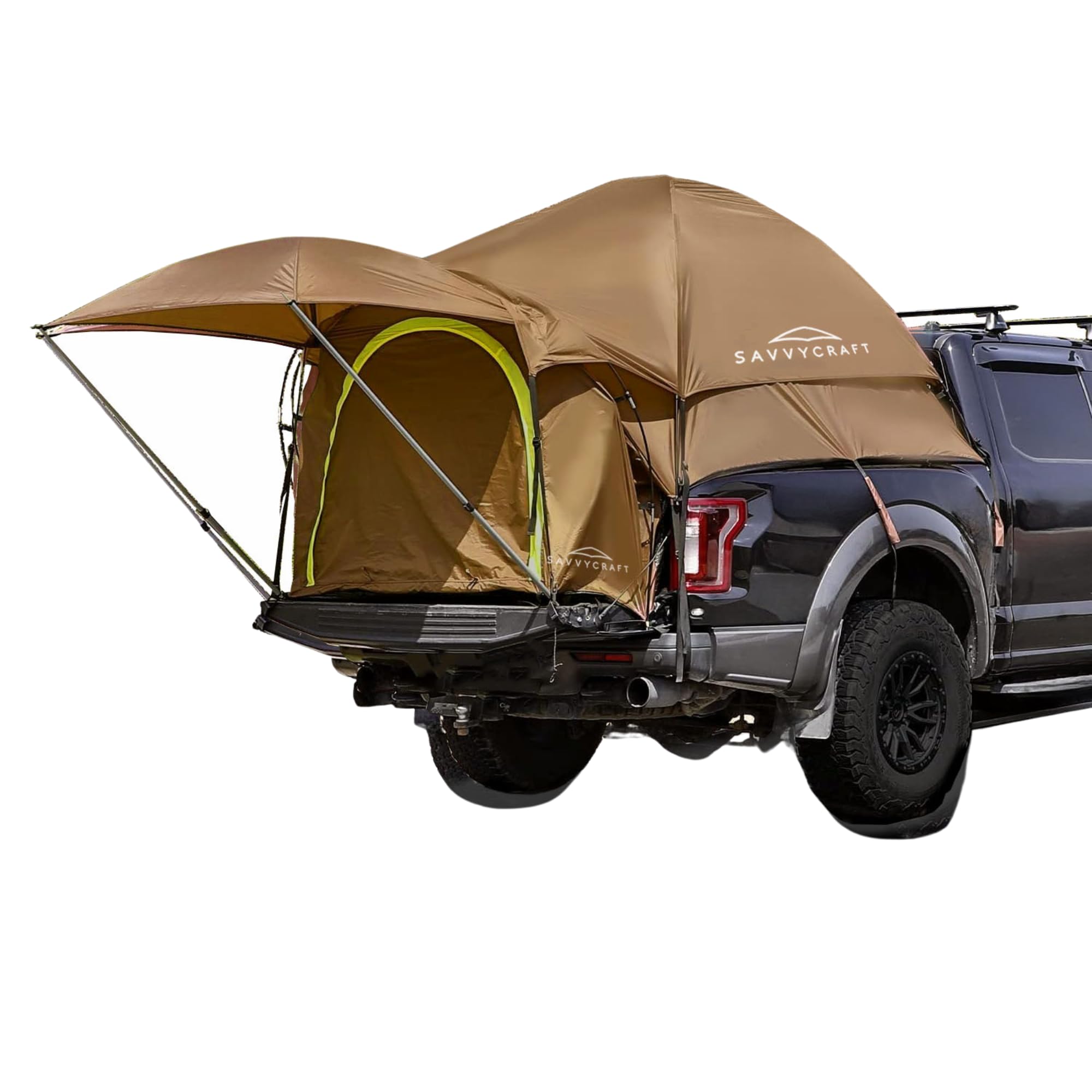 Savvycraft Waterproof Truck Tent for Full & Mid Size Trucks - P3000mm 2-Person Double Layer Camping Tent with Expandable Awning, Rainfly & Storage Bag (Fits Short/Long Beds) - Perfect for Road Trips, Camping Adventures & Outdoor Getaways