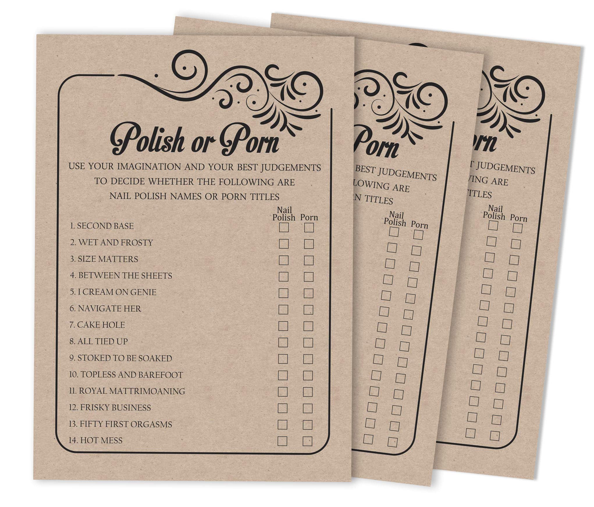 50-Pack Fill-in-the-Blank Party Game Cards - Fun Bachelorette & Bridal Shower Activities - Kraft Paper Style for Wedding, Birthday & Girls Night Out Games