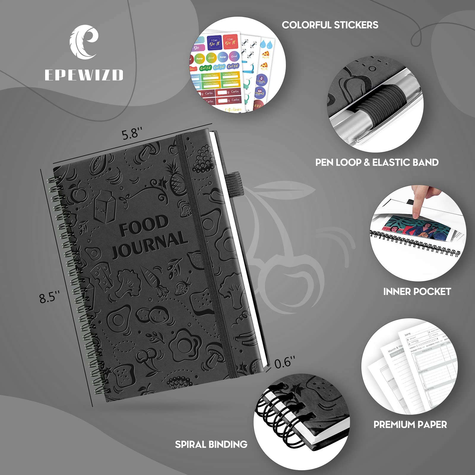 Women's Weight Loss Food Journal & Wellness Meal Planner - A5 Hardcover Undated Fitness Tracker with Calorie Counter - Perfect for Diet Tracking, Workout Planning & Healthy Lifestyle - Black