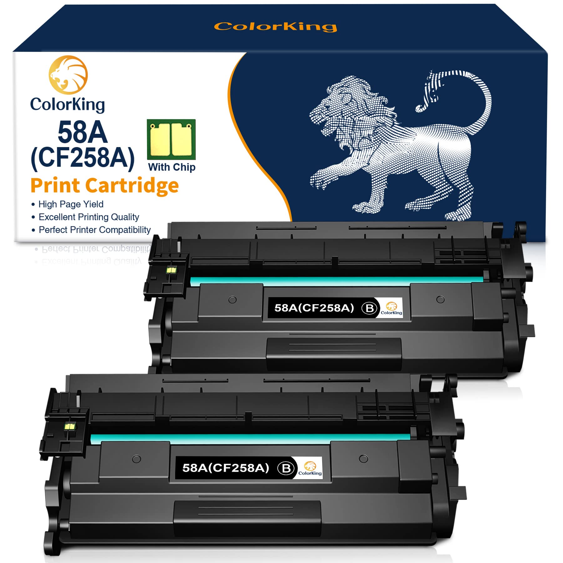 ColorKing Compatible Toner Cartridge Replacement for HP 58A/CF258A/58X/CF258X - Works with HP LaserJet Pro M404dn/M404n/M404dw/M404 MFP/M428fdw/M428fdn/M428dw Printers - High-Yield Black Toner (2-Pack) - Perfect for Office, Home & Small Business Printing Needs