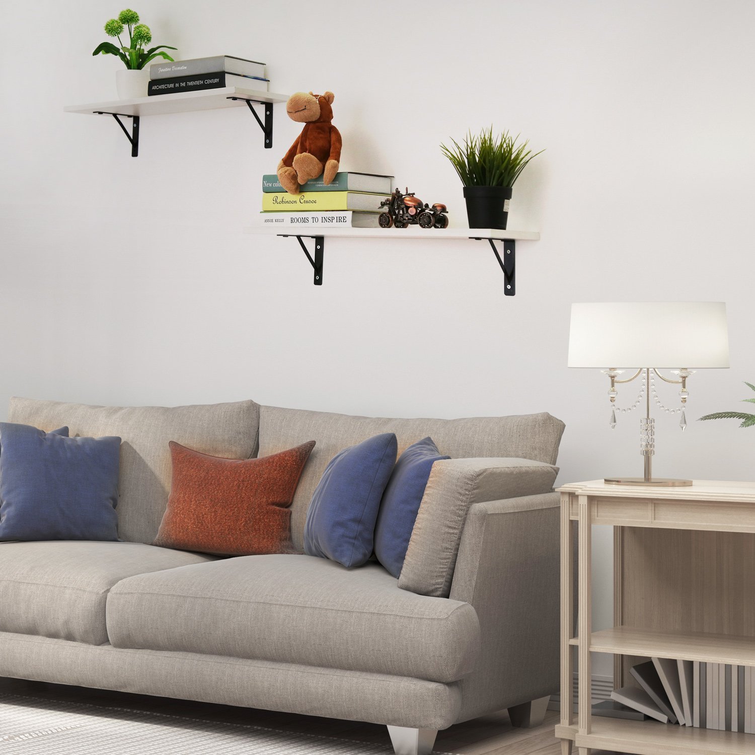 Floating Shelves Wall Mounted - Mytunes 2 Display Ledge Shelf with Bracket for Pictures, Frames & Home Decor - Modern White Wall Shelves for Living Room, Bedroom & Office Organization