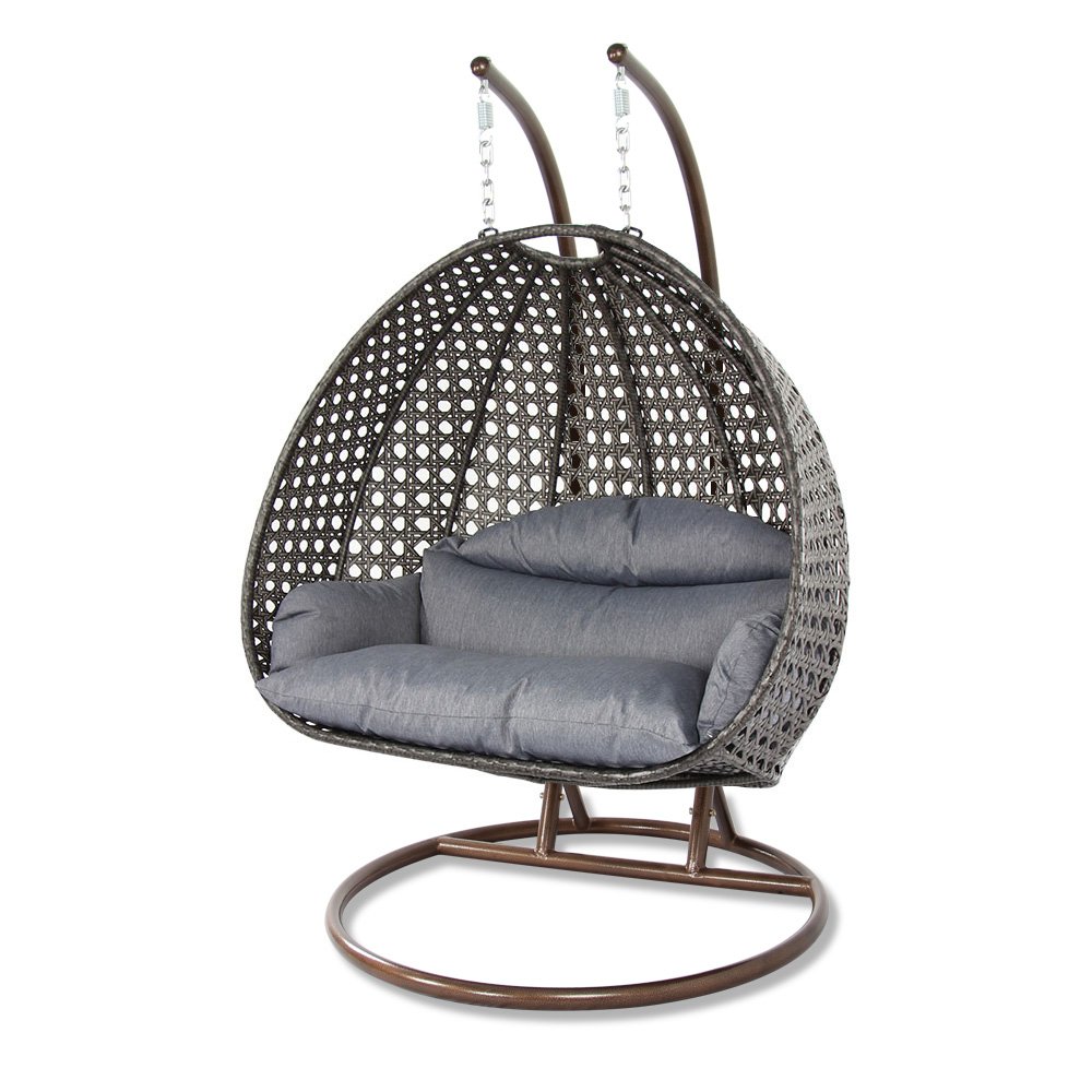 Premium Outdoor Swing Chair with Stand - PE Rattan Wicker Hanging Hammock with Cushions, Patio Loveseat Chaise Lounge for Garden, Backyard, Porch & Indoor Decor (Charcoal) | Perfect for Relaxation, Reading & Sunbathing