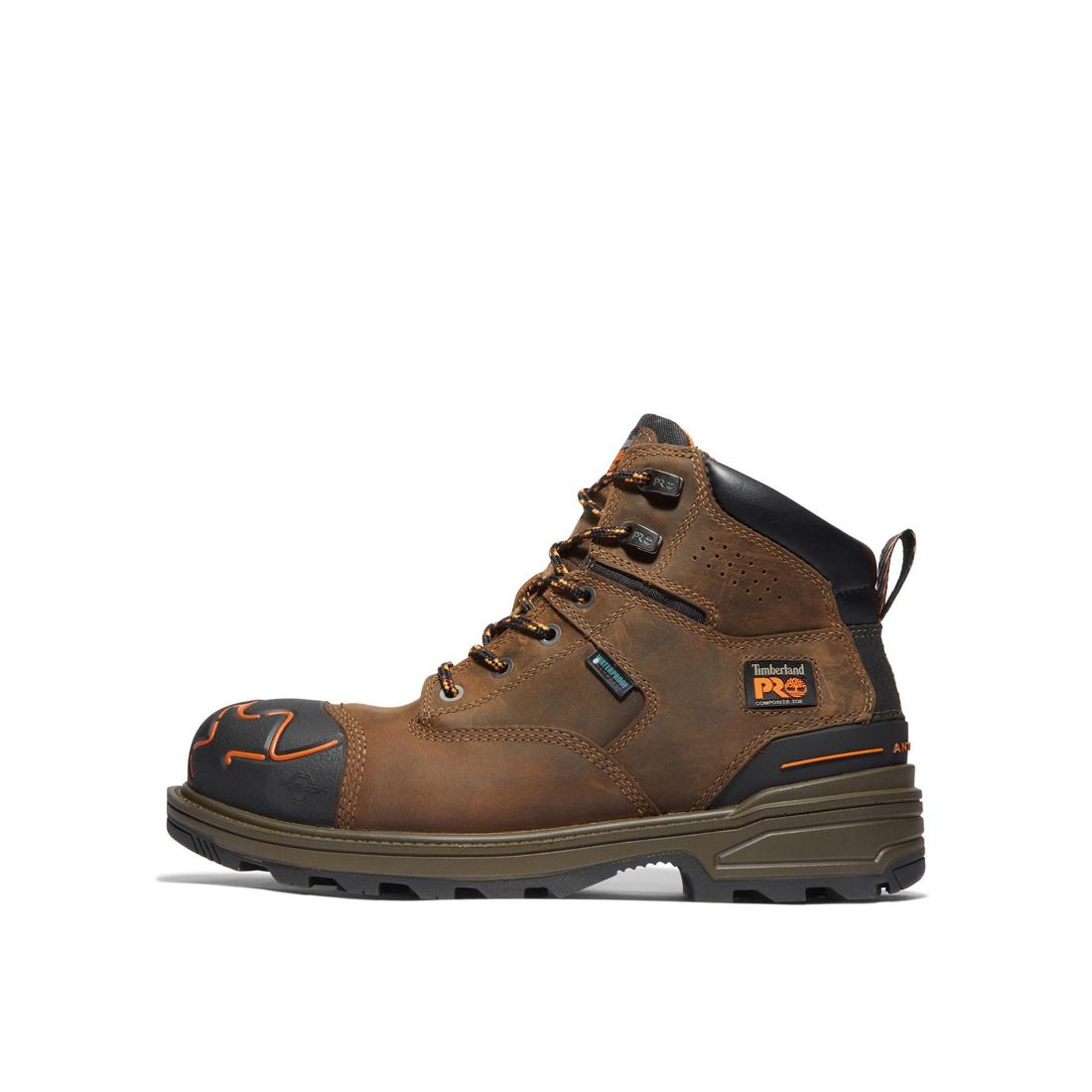 6 Inch Composite Toe Waterproof Work Boots for Men - OSHA Safety Rated, Slip Resistant, Comfortable Orange & Brown Work Shoes for Construction, Warehouse & Outdoor Jobs