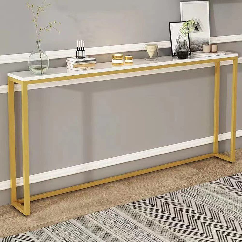 KWOKING White Gold Rectangle Console Table - Slim Sofa Table for Hallway, Living Room & Bedroom - 39.5