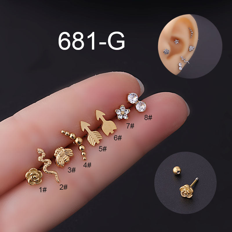 20G Cartilage Tiny Stud Earrings - Snake & Flower Conch Ear Studs for Women | HSPJ681 | Perfect for Daily Wear, Parties & Gifts