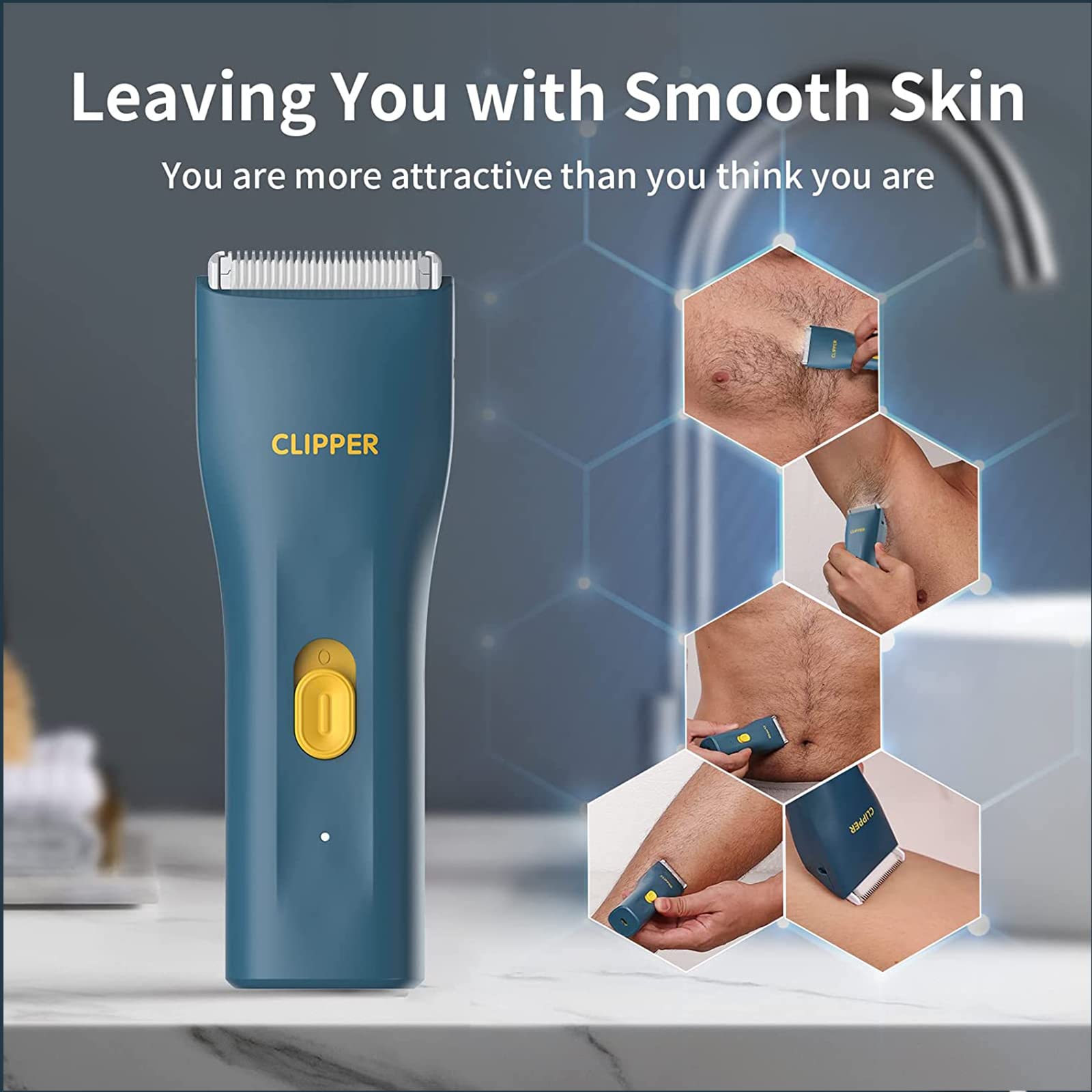 OPENBEAUTY Mini Portable USB Rechargeable Waterproof Body Groomer for Men & Women - Electric Pubic Hair Trimmer with Safety Guardrail, Blue | Perfect for Travel, Gym & Personal Grooming at Home
