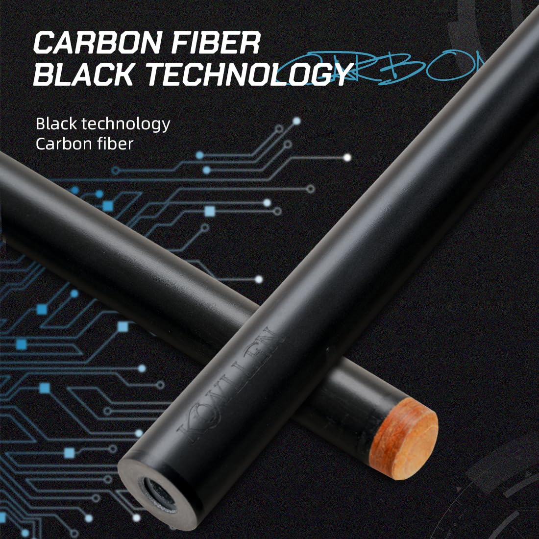 KONLLEN 58-inch Professional Carbon Fiber Pool Cue Stick - Low Deflection Billiard Cue with 12.5mm Tip for Adults | Full Carbon Technology, Pro Taper, Easy Control | Perfect for Tournament Play & Home Game Rooms