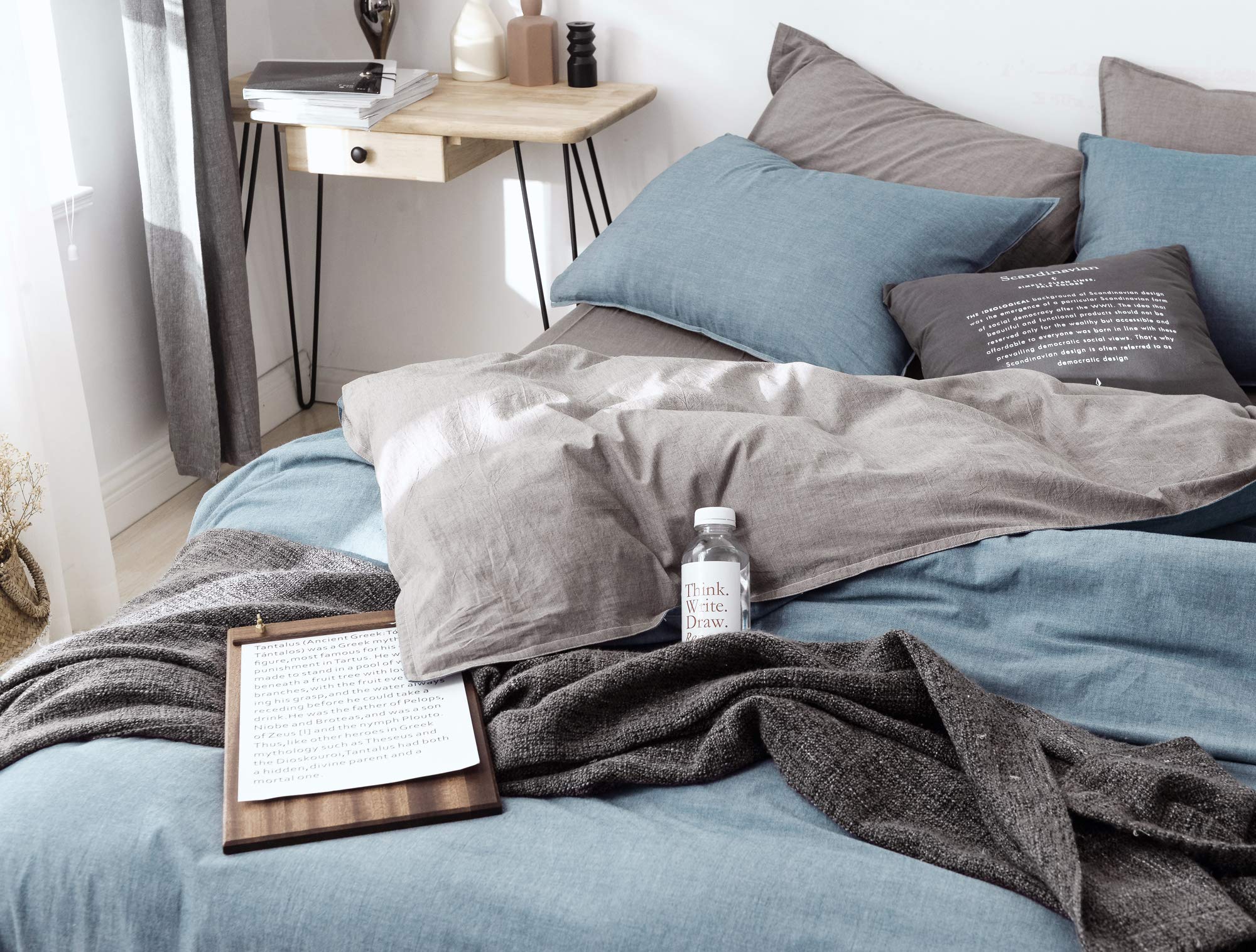 Premium 100% Cotton 200 Thread Count Duvet Cover Set - Navy Blue & Grey California King Size with 2 Pillowcases | Moon's Sleepwares Herse Series | Soft Breathable Bedding for Luxurious Hotel-Style Sleep