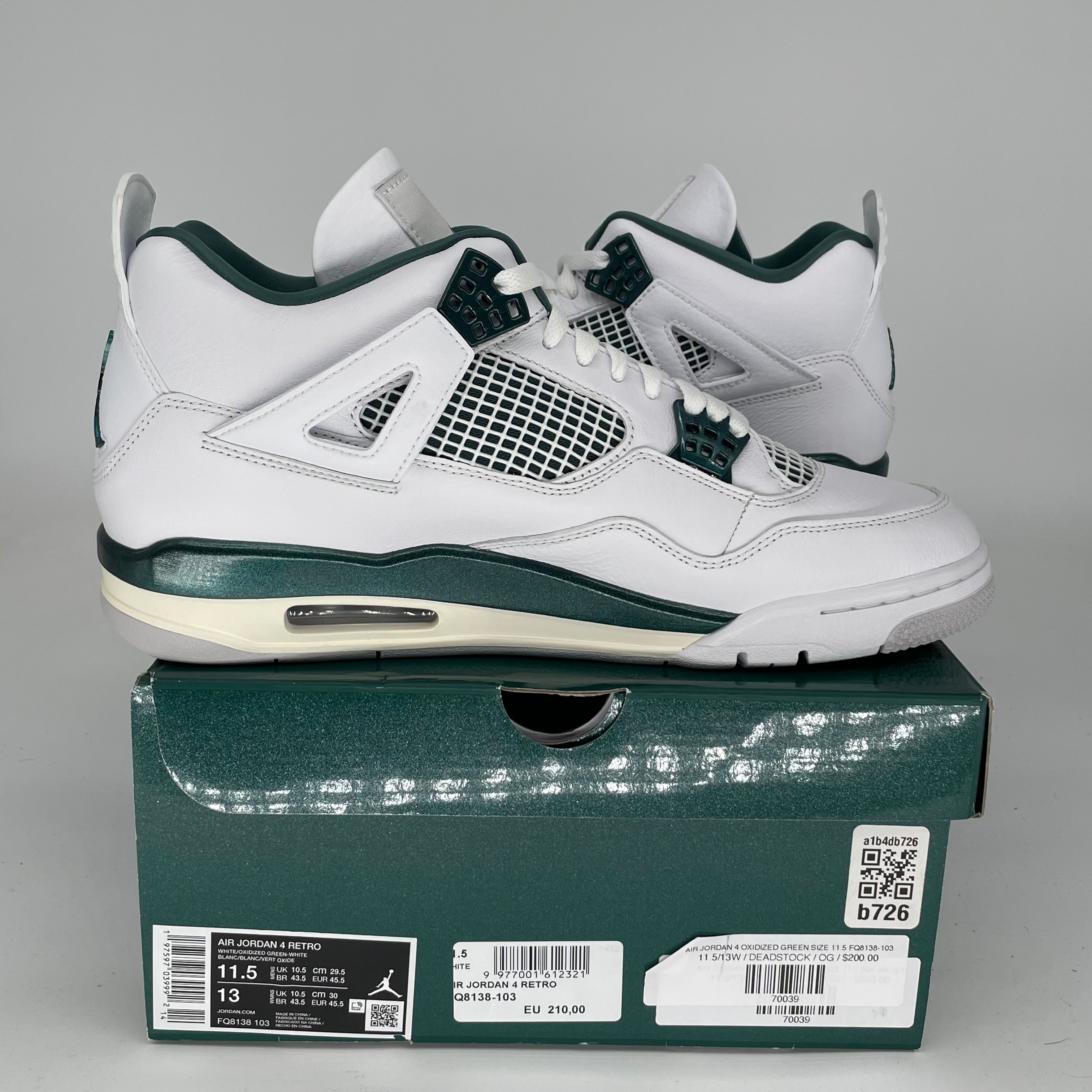 AIR JORDAN 4 OXIDIZED GREEN MEN'S SNEAKERS SIZE 11.5 - FQ8138-103 | Retro Basketball Shoes for Casual Wear & Street Style Fashion
