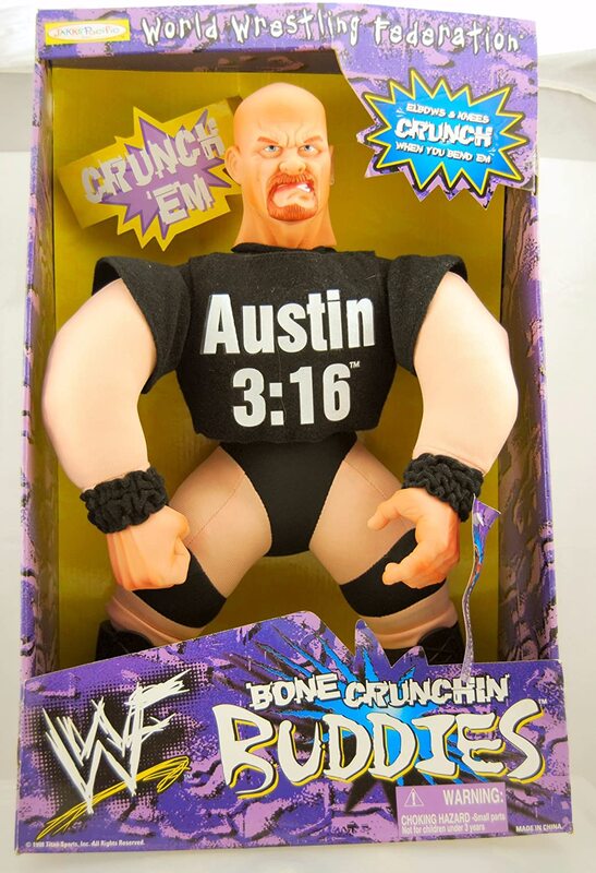 Vintage 1998 WWF Jakks Pacific Bone Crunchin' Buddies Series 1 Stone Cold Steve Austin Action Figure - Collectible Wrestling Toy for Fans & Display