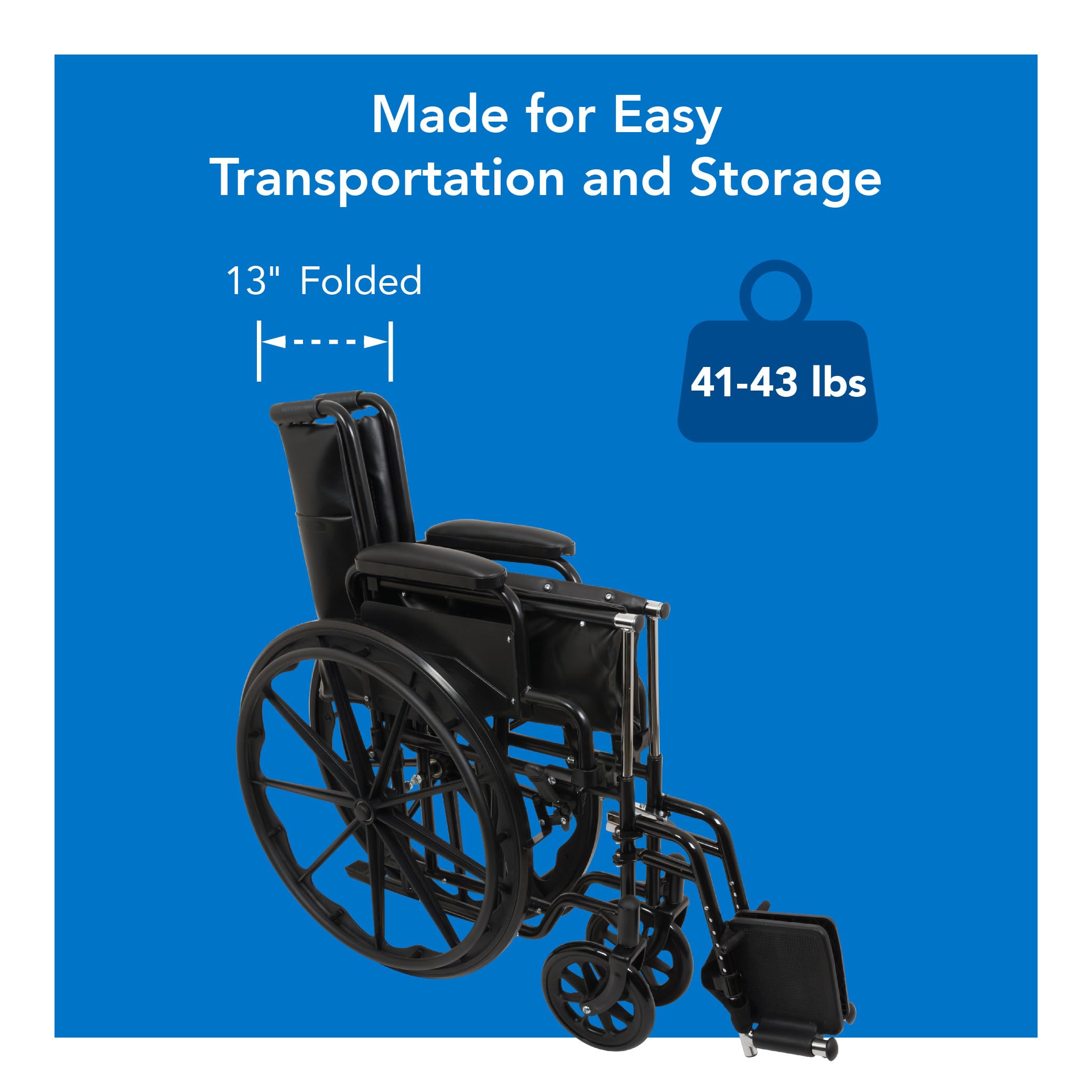 ProBasics Standard Wheelchair with Flip Back Desk Arms - 250 lbs Weight Capacity - Black - Swing-Away Footrest - 16