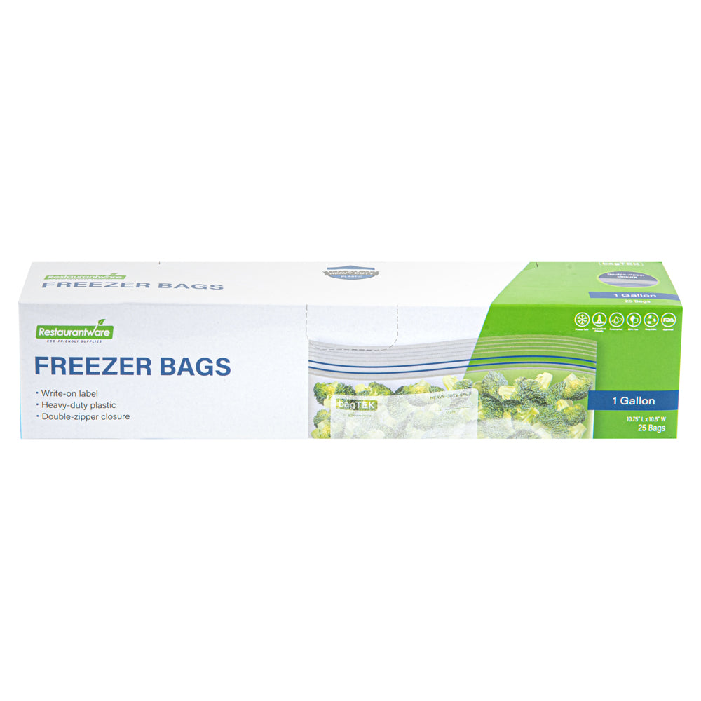 Premium 1 Gallon Clear Freezer Bags with Double Zipper - BPA Free, Write-On Labels (10.75