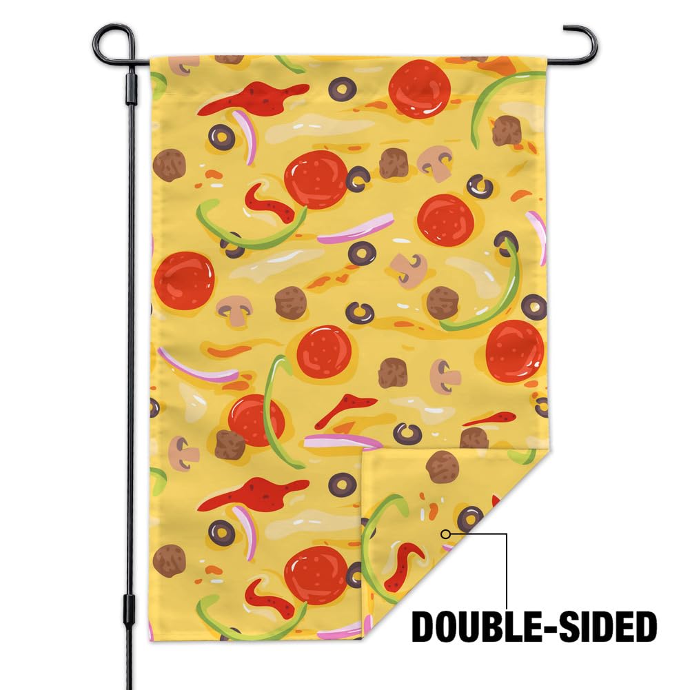 Pepperoni, Olives & Onions Pizza Pattern Garden Flag - Outdoor Decorative House Banner for Patio, Yard & Garden Decor