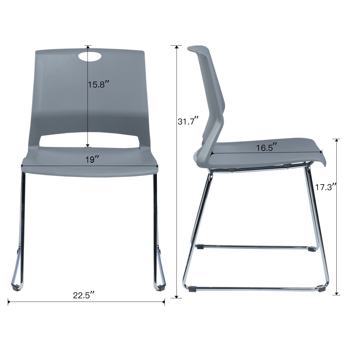 Modern Gray Stackable Chairs for Waiting Room - Set of 4, Space-Saving Office Furniture, Perfect for Reception Areas, Lobbies, and Conference Rooms