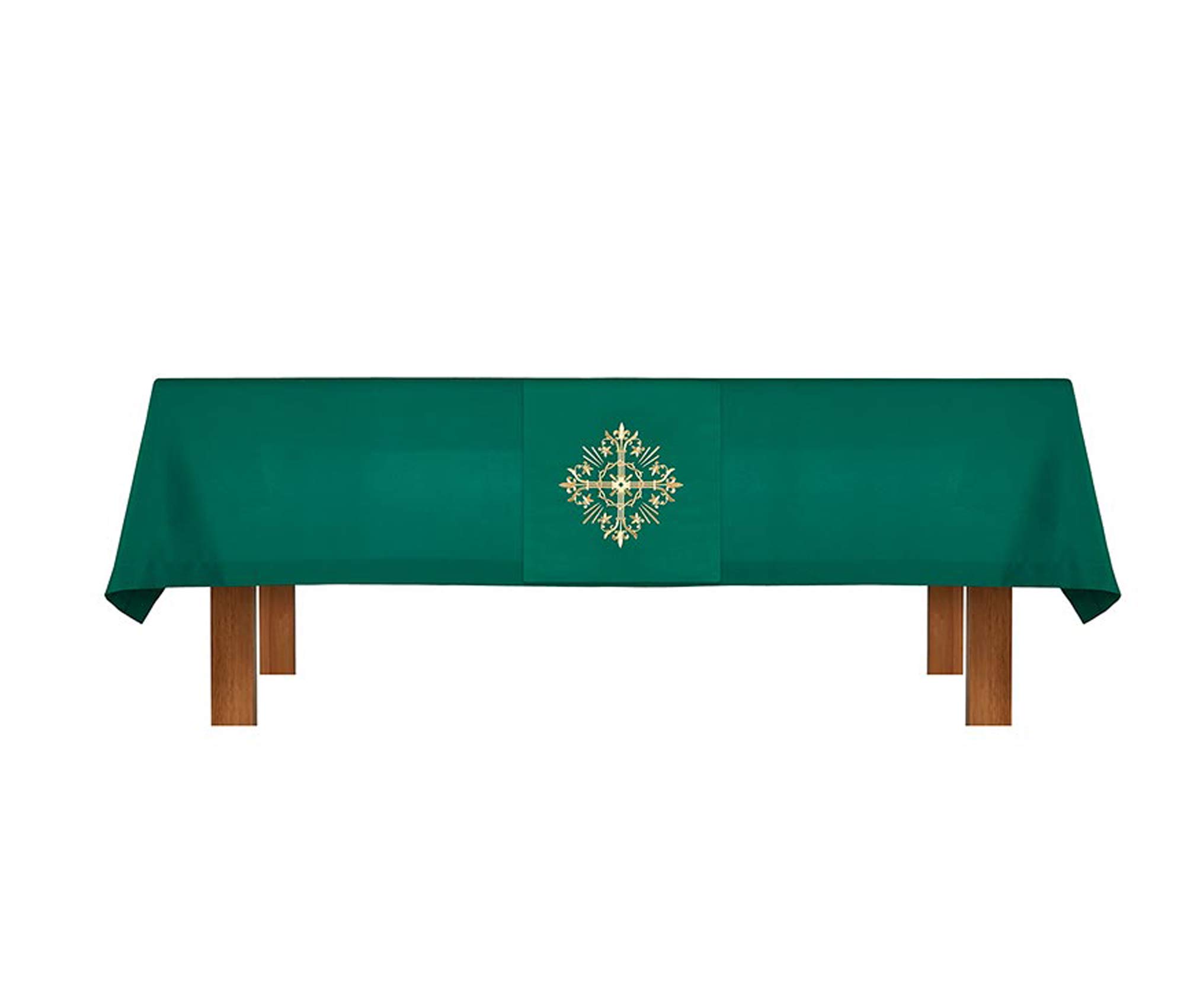 R.J. Toomey Green Altar Frontal & Holy Trinity Cross Overlay Cloth - Premium Church Linen Supplies for Catholic Mass, Easter, Christmas & Religious Ceremonies