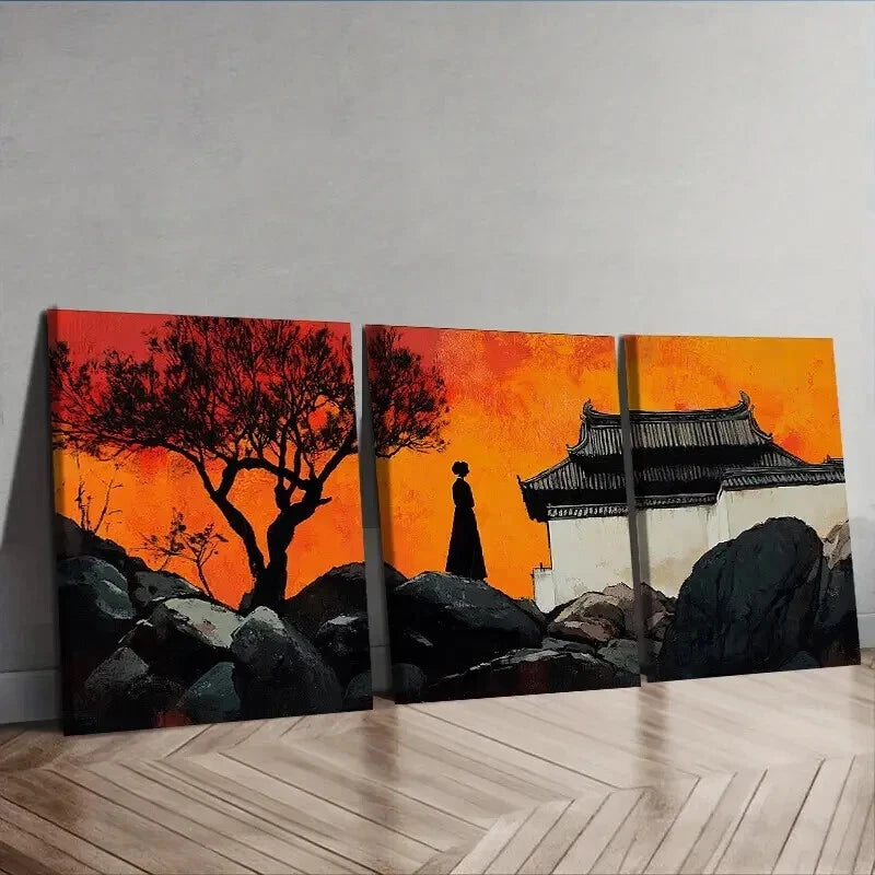 3-Piece Vibrant Sunset Silhouette Wall Art Set - Framed Canvas Prints 50x70cm - High Quality Australian Made Wall Decor - Perfect for Living Room, Bedroom & Office Decor