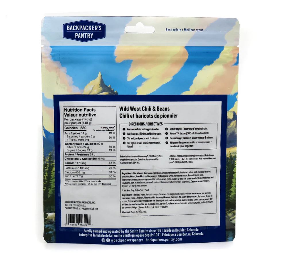 Backpacker's Pantry Wild West Chili & Beans - Single Serving Freeze-Dried Meal | Lightweight Camping Food for Hiking, Backpacking & Emergency Preparedness