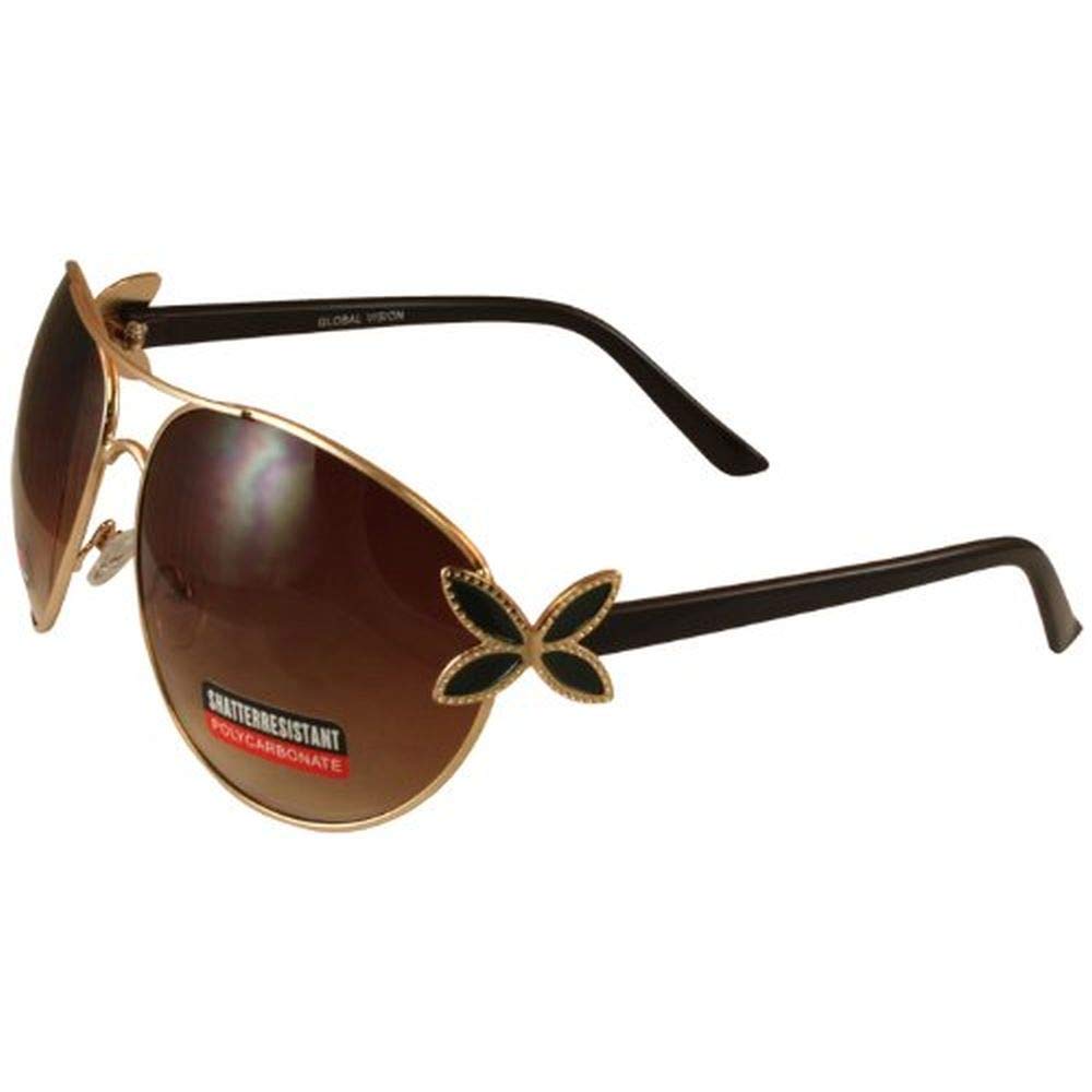 Butterfly Sunglasses for Women - Gold Frame with Gradient Amber Lens - Stylish Aviator Sunglasses - UV Protection - Perfect for Urban Fashion, Beach Outings & Summer Activities - $25 Retail