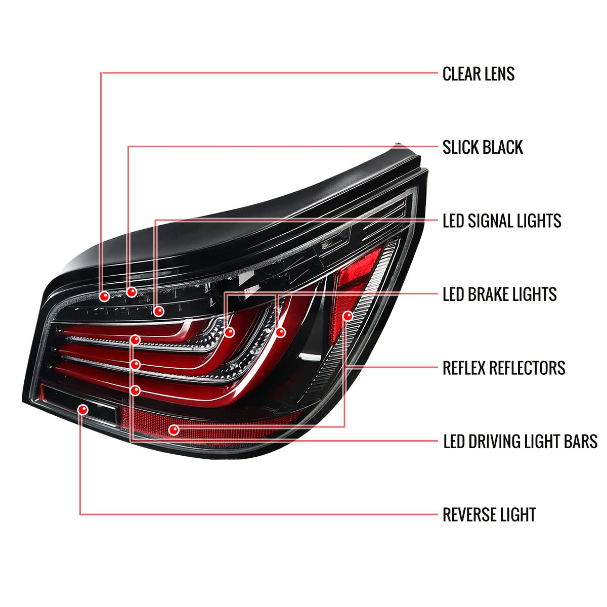 08-10 Pearl Black Neon LED Tail Brake Light Bar Pair - High Visibility & Durable for Night Driving & Car Customization