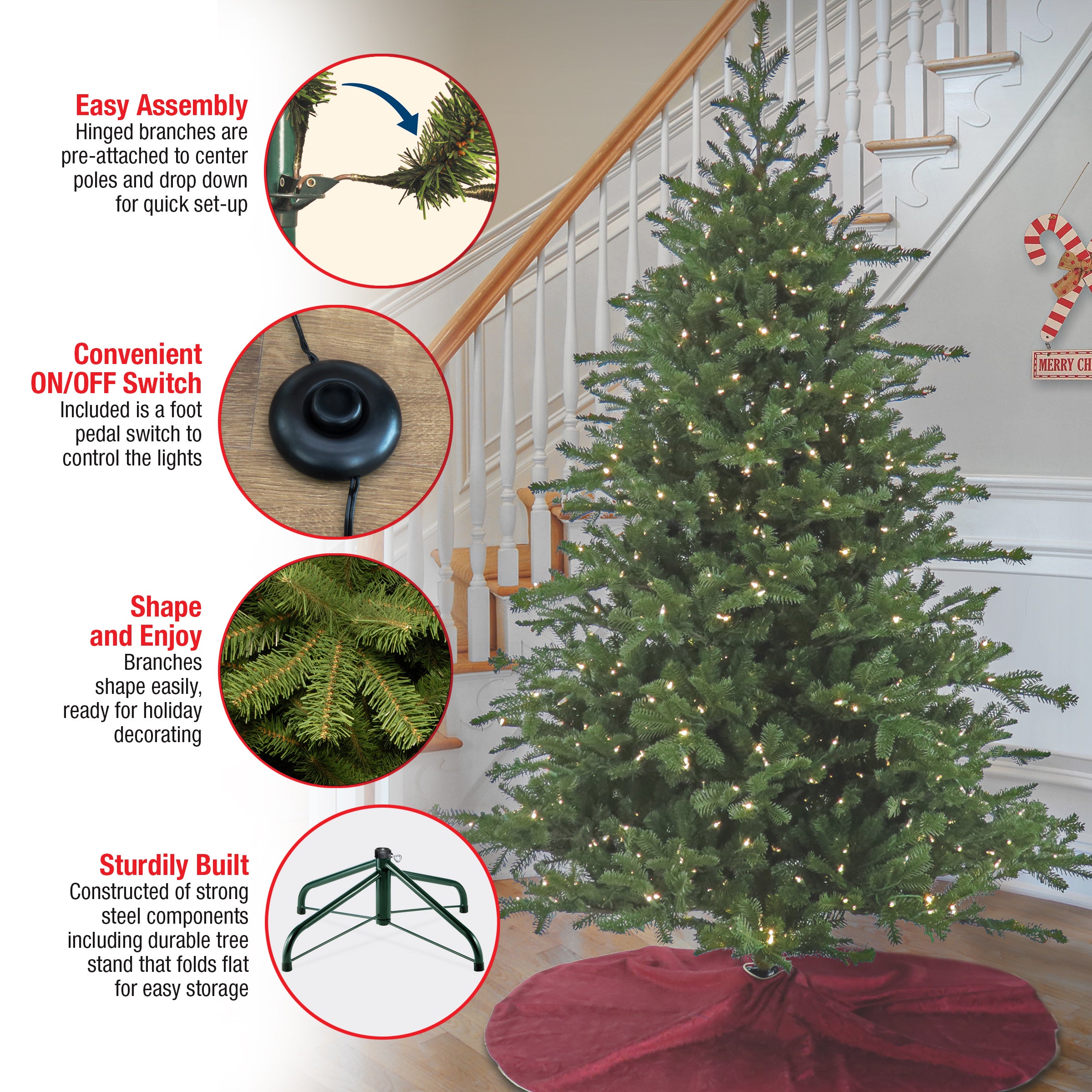 10 ft. Pre-Lit Douglas Fir Hinged Artificial Christmas Tree with 800 Warm White LED Lights - Perfect for Living Room, Office & Holiday Decorations